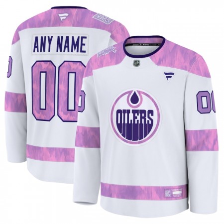Mænd NHL Edmonton Oilers Trøje Tilpasset 2024-25 Fanatics Hockey Fights Cancer Practice Hvid